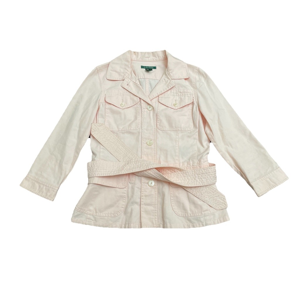 Lauren Ralph Lauren Light Peach Cotton Linen Blend Belted Jacket Size Small